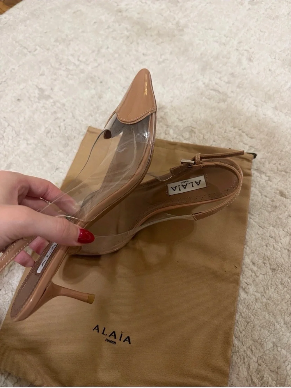 ALAIA Coeur Plexi Heart-toe Nude Pumps